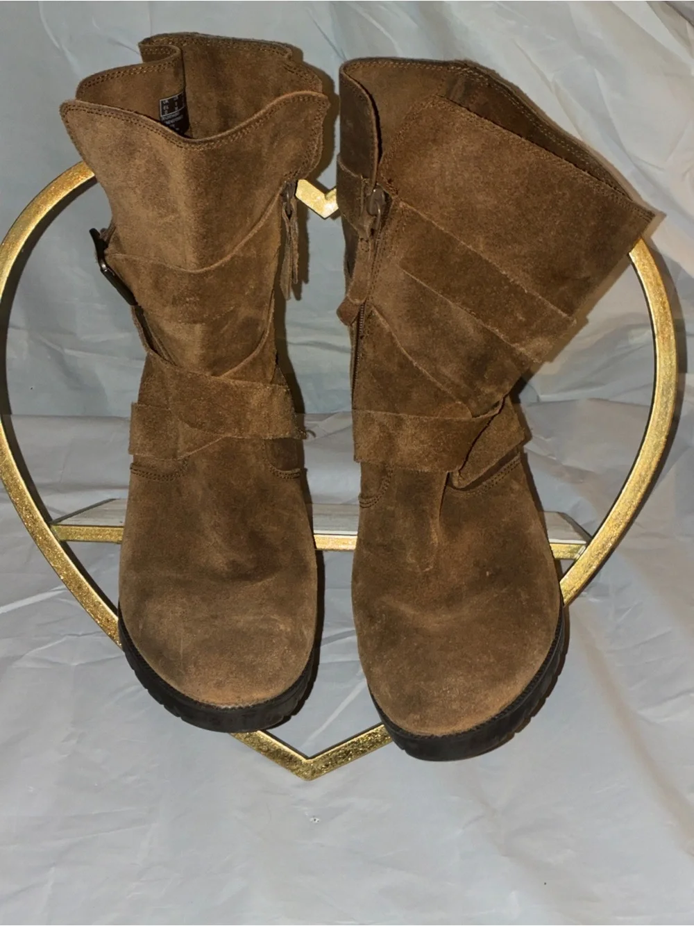 Women's Clarke Brown Suede Ankle Boots with Moto Strap-9